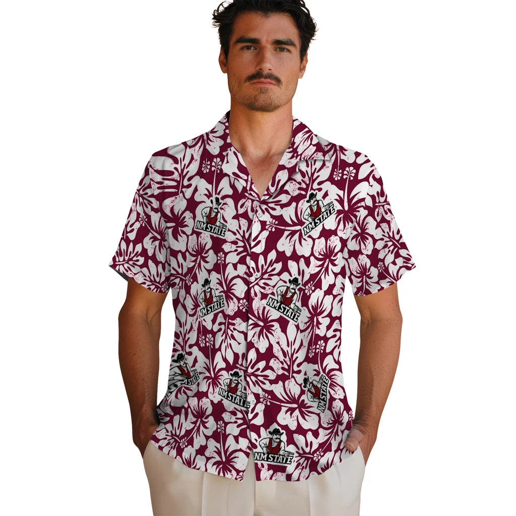 New Mexico State Aggies Hawaiian Shirt - Hibiscus Motif | Hula Hawaiian Shirts