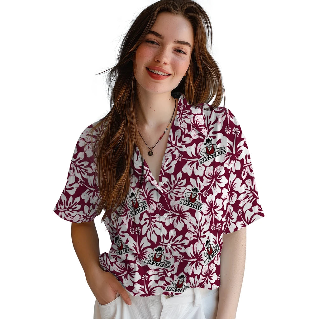 New Mexico State Aggies Hawaiian Shirt - Hibiscus Motif | Hula Hawaiian Shirts