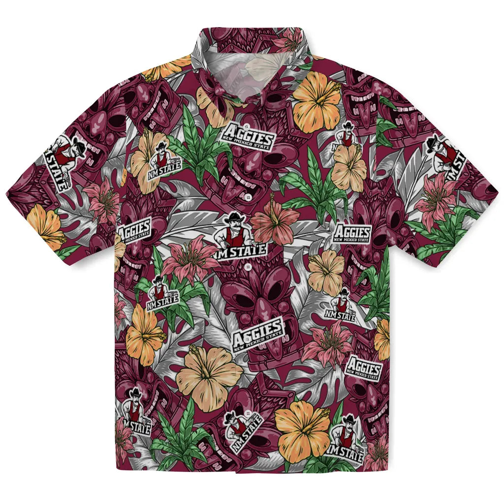 New Mexico State Aggies Hawaiian Shirt - Hibiscus Tiki Jungle | Hula Hawaiian Shirts