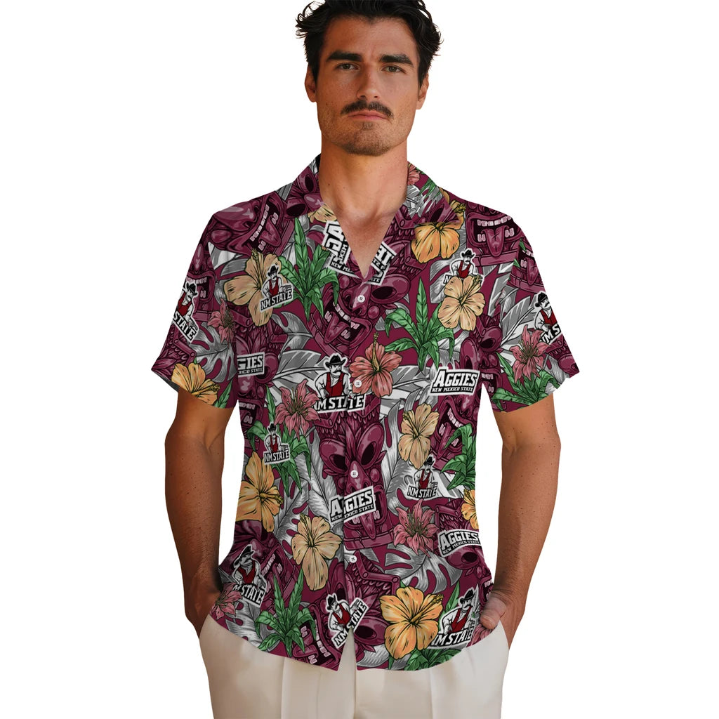 New Mexico State Aggies Hawaiian Shirt - Hibiscus Tiki Jungle | Hula Hawaiian Shirts