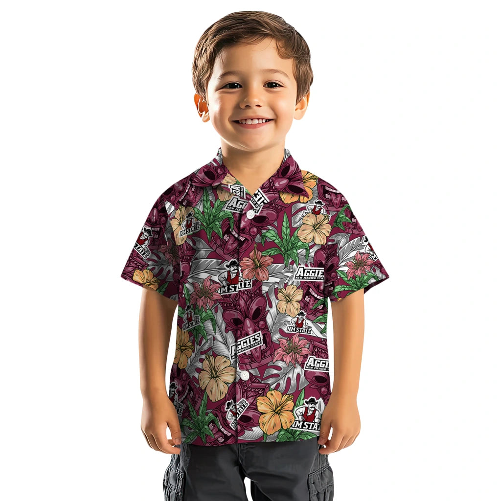 New Mexico State Aggies Hawaiian Shirt - Hibiscus Tiki Jungle | Hula Hawaiian Shirts