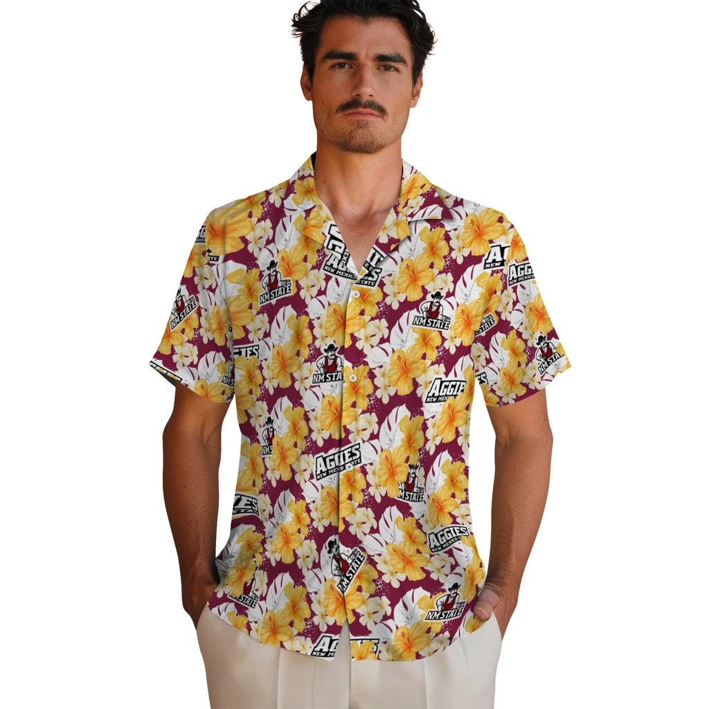 New Mexico State Aggies Hawaiian Shirt - Hibiscus Tropics | Hula Hawaiian Shirts