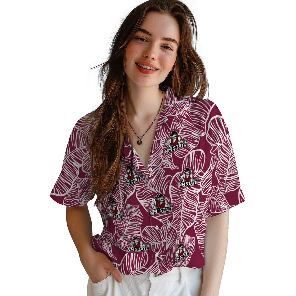 New Mexico State Aggies Hawaiian Shirt - Leaf Outline | Hula Hawaiian Shirts