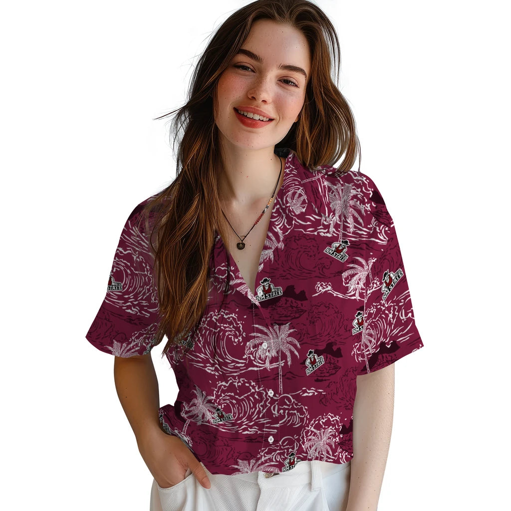 New Mexico State Aggies Hawaiian Shirt - Wave Palm | Hula Hawaiian Shirts