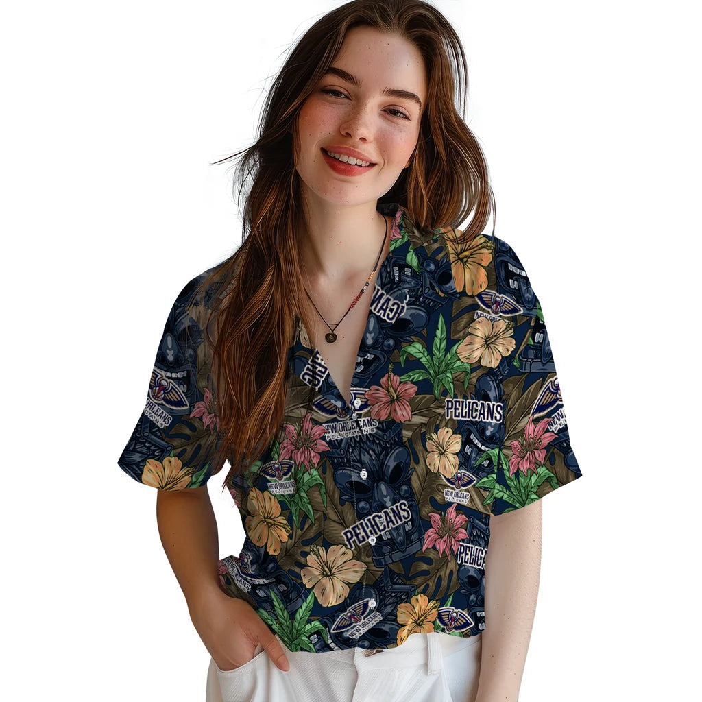 New Orleans Pelicans Hawaiian Shirt - Hibiscus Tiki Jungle | Hula Hawaiian Shirts