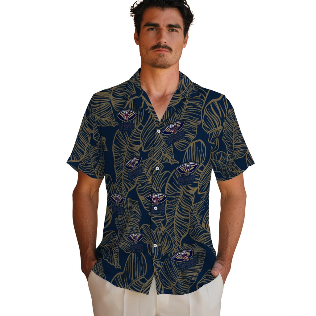 New Orleans Pelicans Hawaiian Shirt - Leaf Outline | Hula Hawaiian Shirts