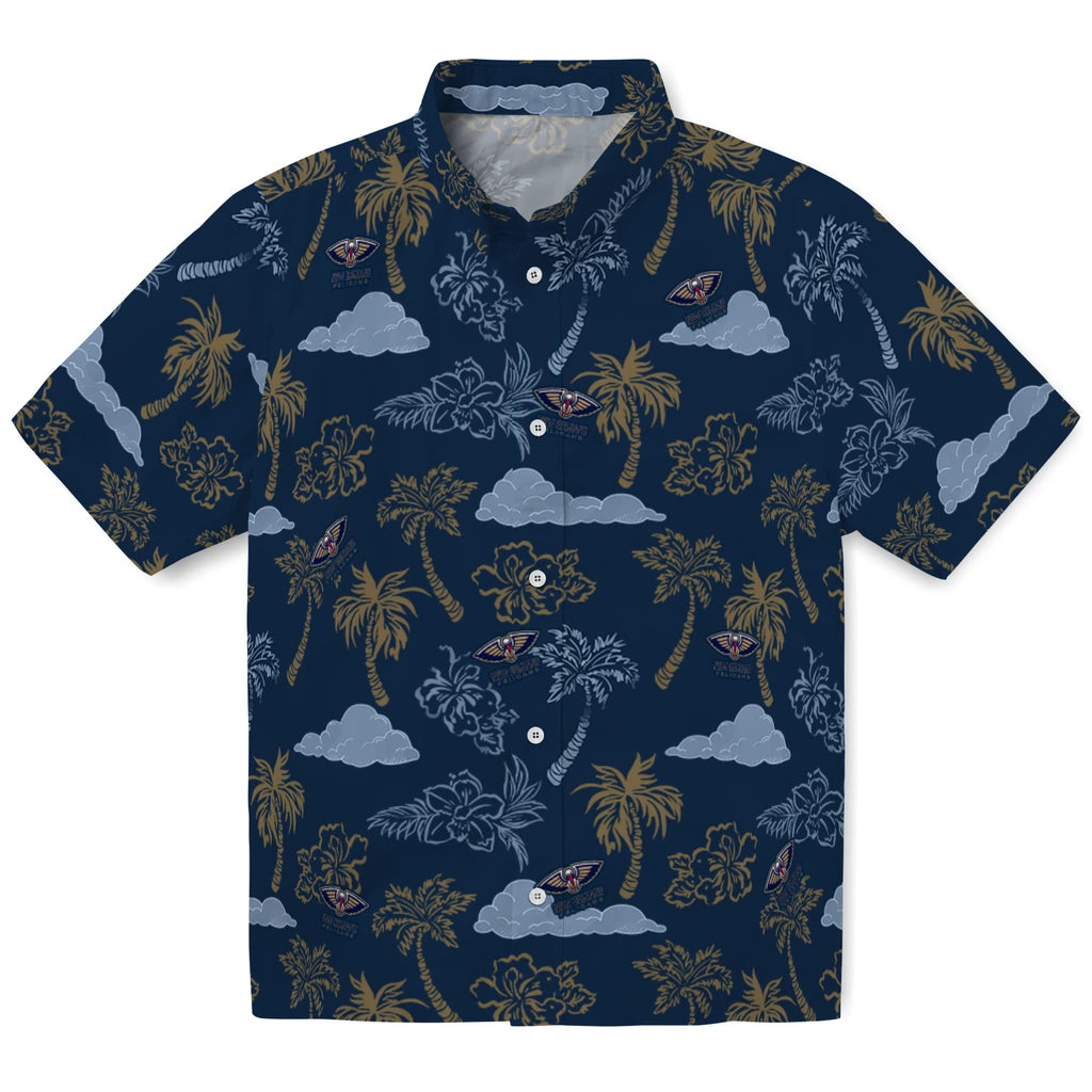 New Orleans Pelicans Hawaiian Shirt - Palm And Clouds | Hula Hawaiian Shirts