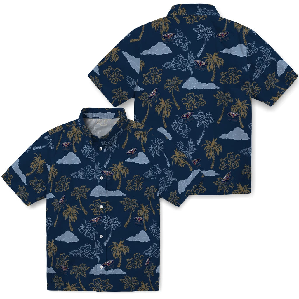 New Orleans Pelicans Hawaiian Shirt - Palm And Clouds | Hula Hawaiian Shirts
