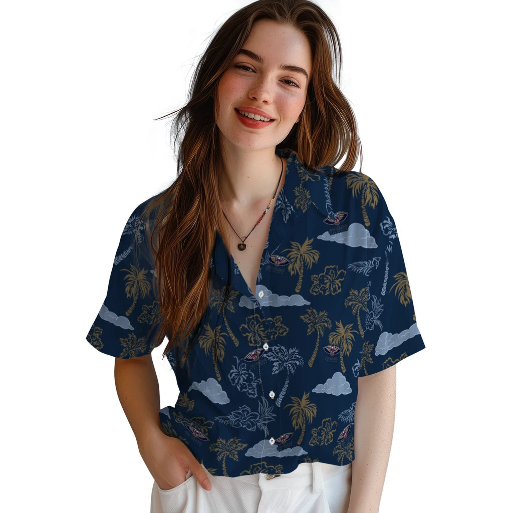 New Orleans Pelicans Hawaiian Shirt - Palm And Clouds | Hula Hawaiian Shirts