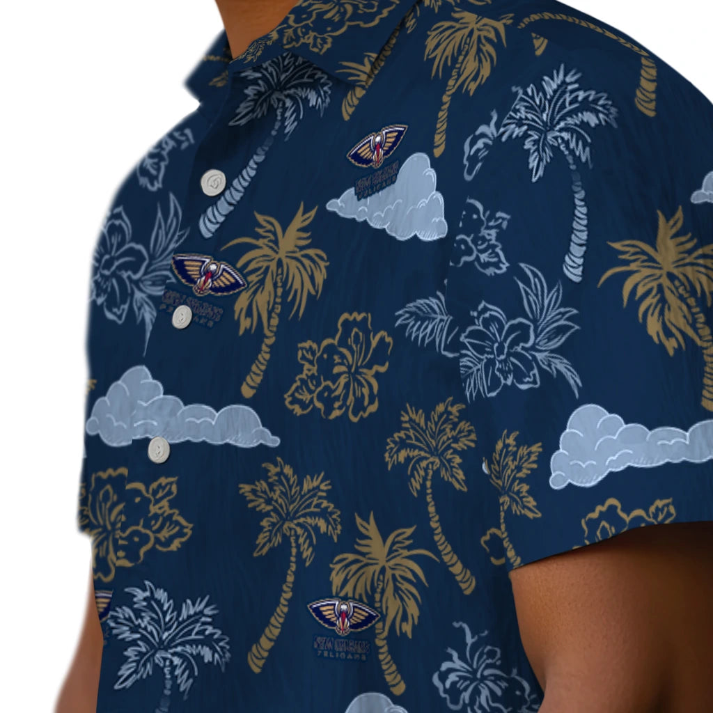 New Orleans Pelicans Hawaiian Shirt - Palm And Clouds | Hula Hawaiian Shirts