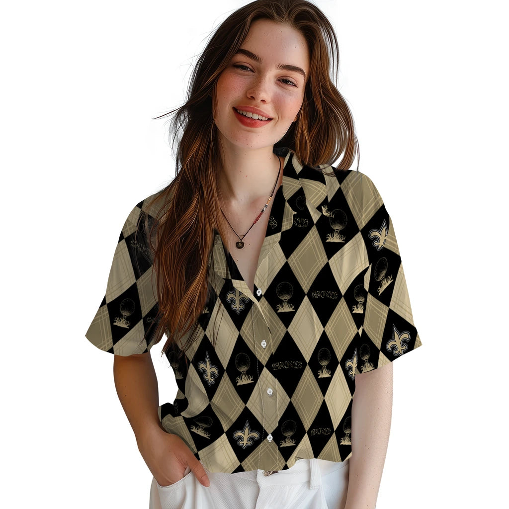 New Orleans Saints Hawaiian Shirt - Golfing Plaid | Hula Hawaiian Shirts