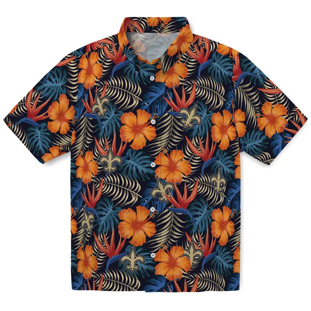 New Orleans Saints Hawaiian Shirt - Hibiscus Foliage | Hula Hawaiian Shirts