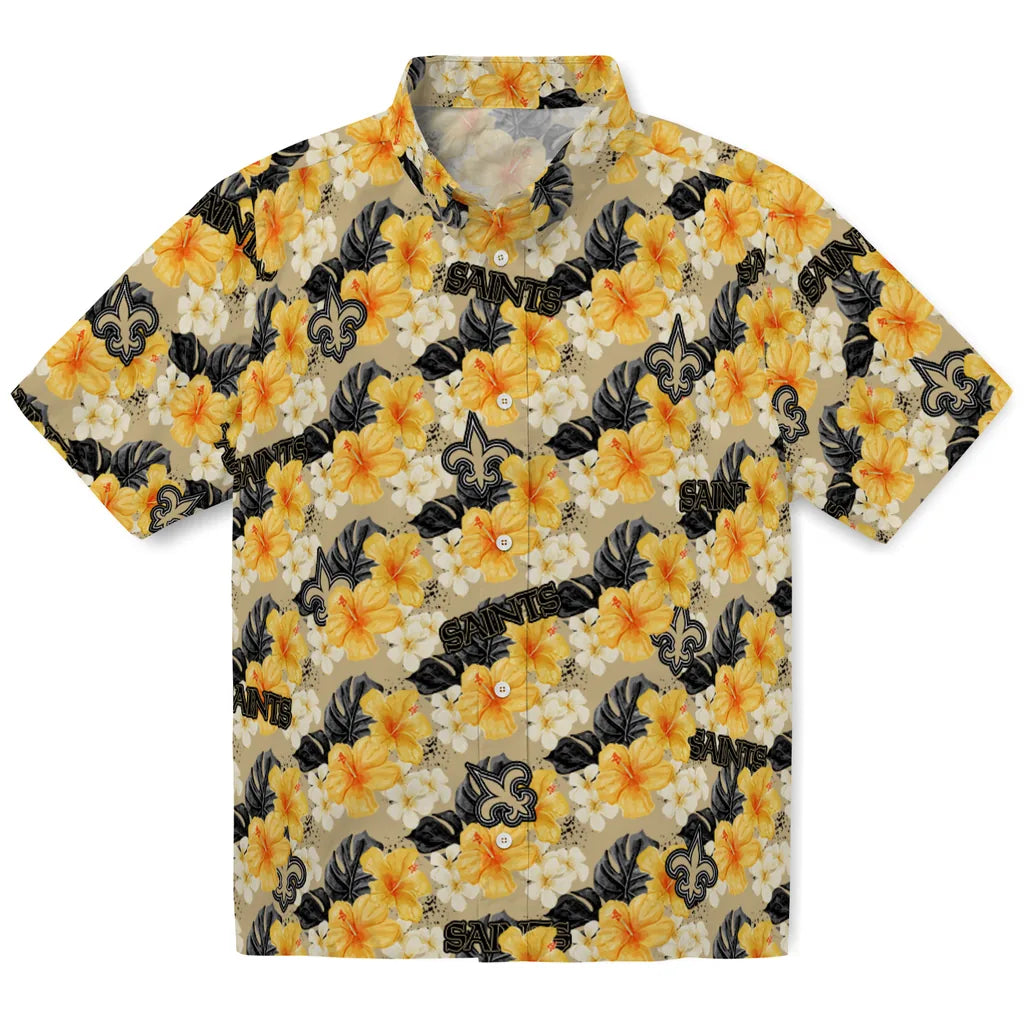 New Orleans Saints Hawaiian Shirt - Hibiscus Tropics | Hula Hawaiian Shirts