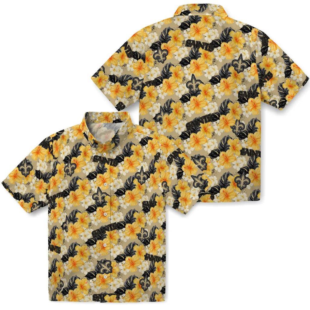 New Orleans Saints Hawaiian Shirt - Hibiscus Tropics | Hula Hawaiian Shirts