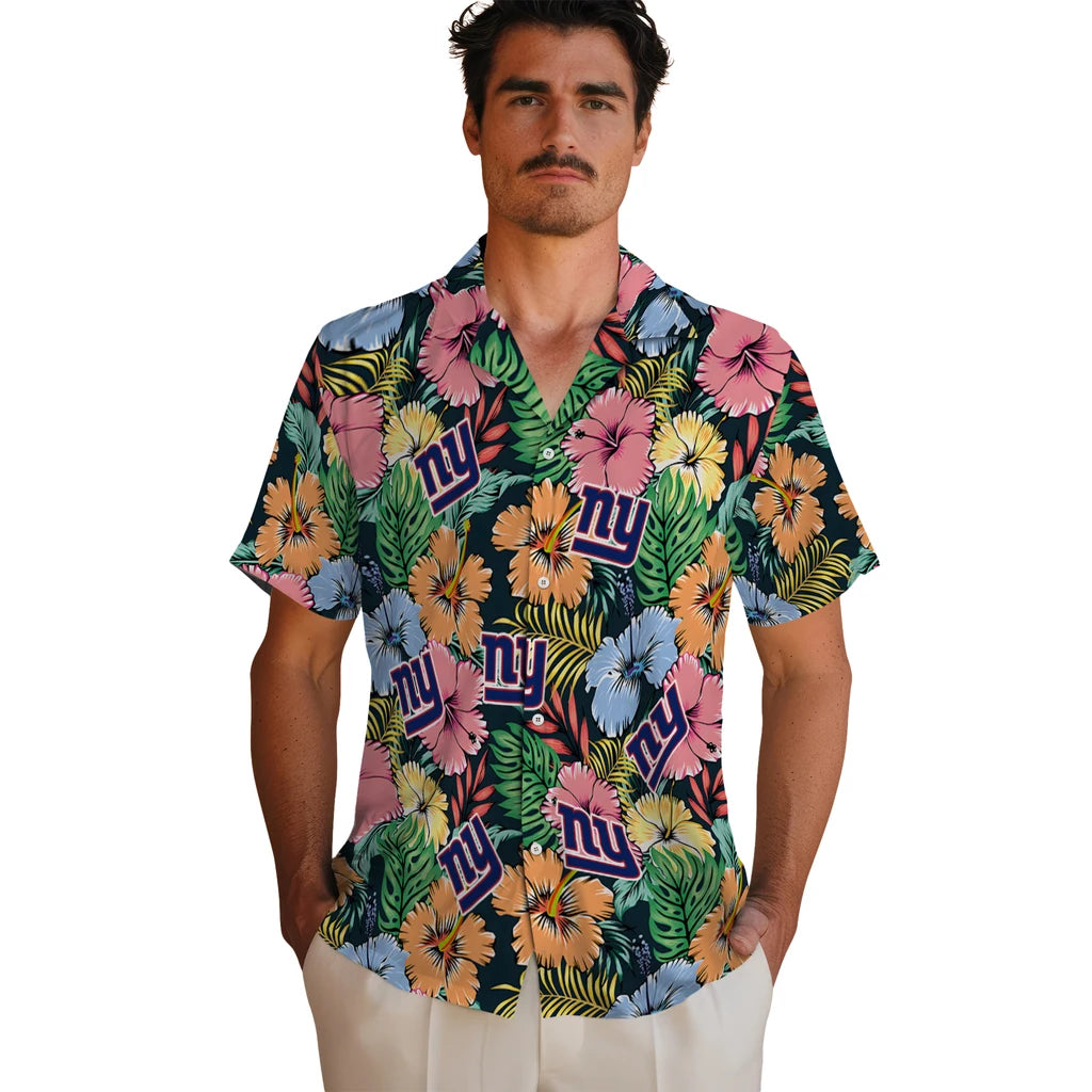 New York Giants Hawaiian Shirt - Brilliant Hibiscus Garden | Hula Hawaiian Shirts