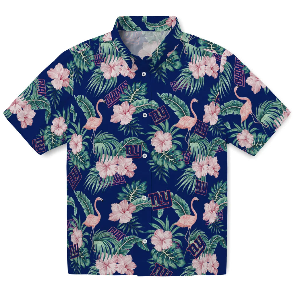 New York Giants Hawaiian Shirt - Flamingo and Hibiscus | Hula Hawaiian Shirts