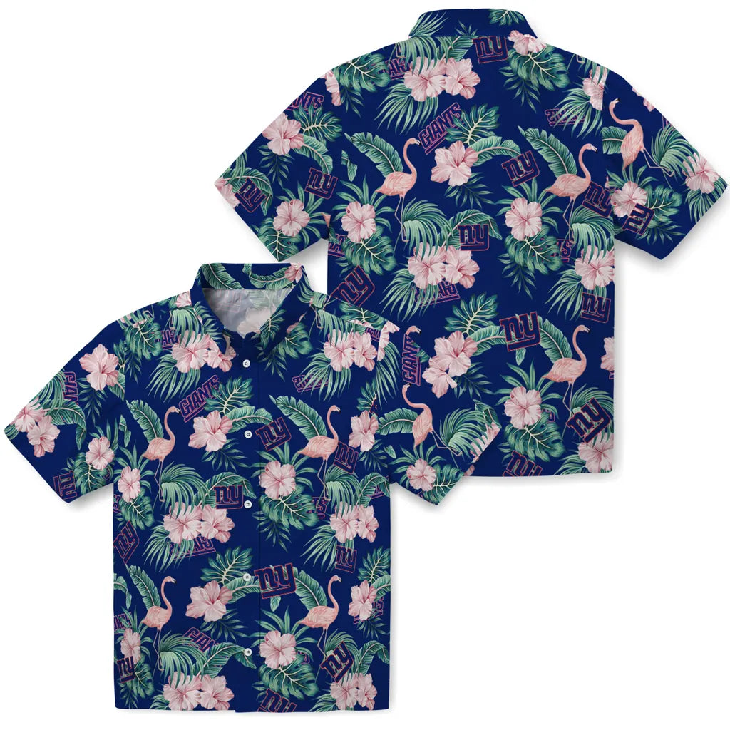 New York Giants Hawaiian Shirt - Flamingo and Hibiscus | Hula Hawaiian Shirts