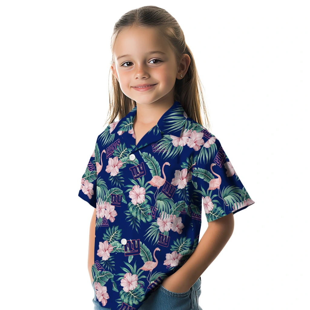 New York Giants Hawaiian Shirt - Flamingo and Hibiscus | Hula Hawaiian Shirts
