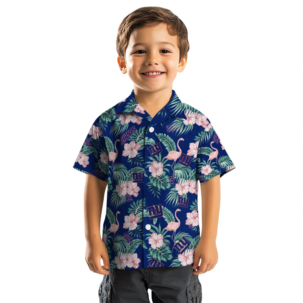 New York Giants Hawaiian Shirt - Flamingo and Hibiscus | Hula Hawaiian Shirts