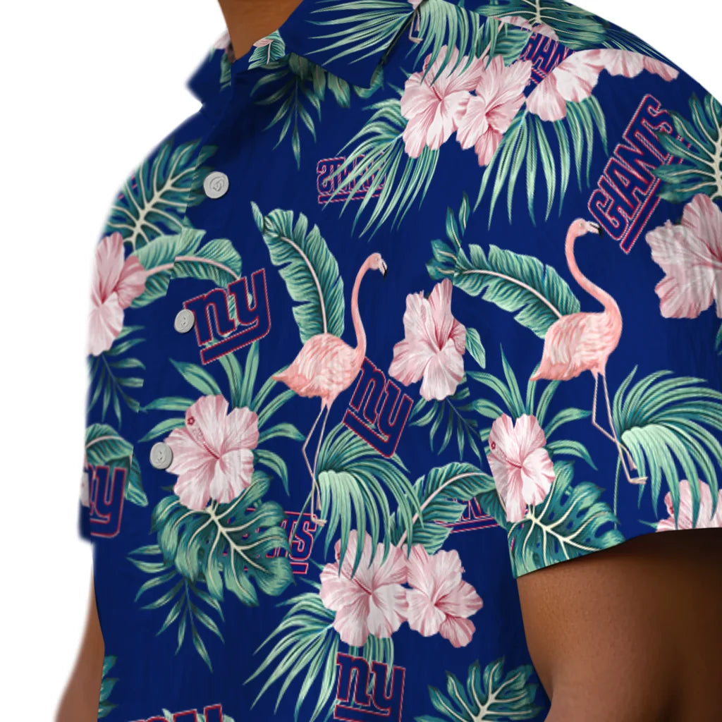 New York Giants Hawaiian Shirt - Flamingo and Hibiscus | Hula Hawaiian Shirts