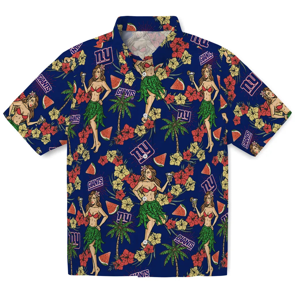 New York Giants Hawaiian Shirt - Hawaiian Girls Design | Hula Hawaiian Shirts