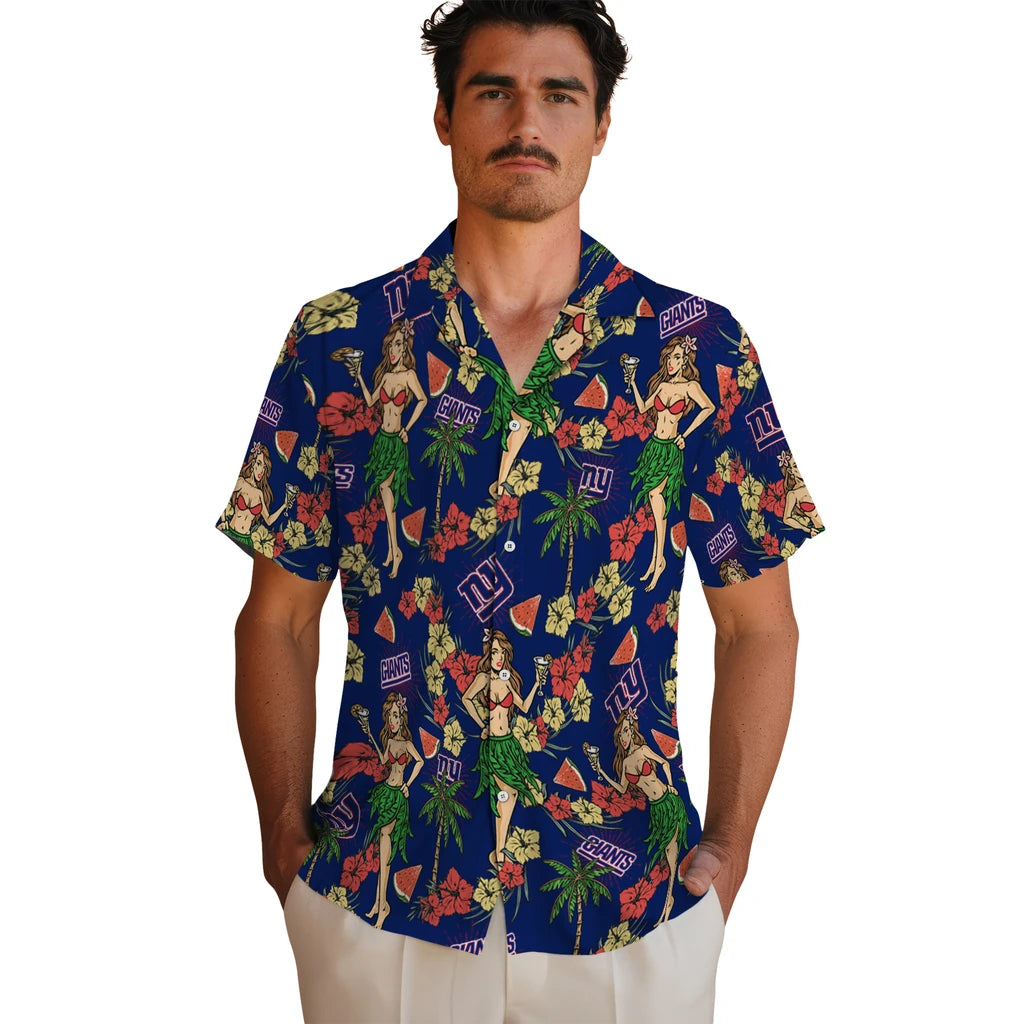New York Giants Hawaiian Shirt - Hawaiian Girls Design | Hula Hawaiian Shirts
