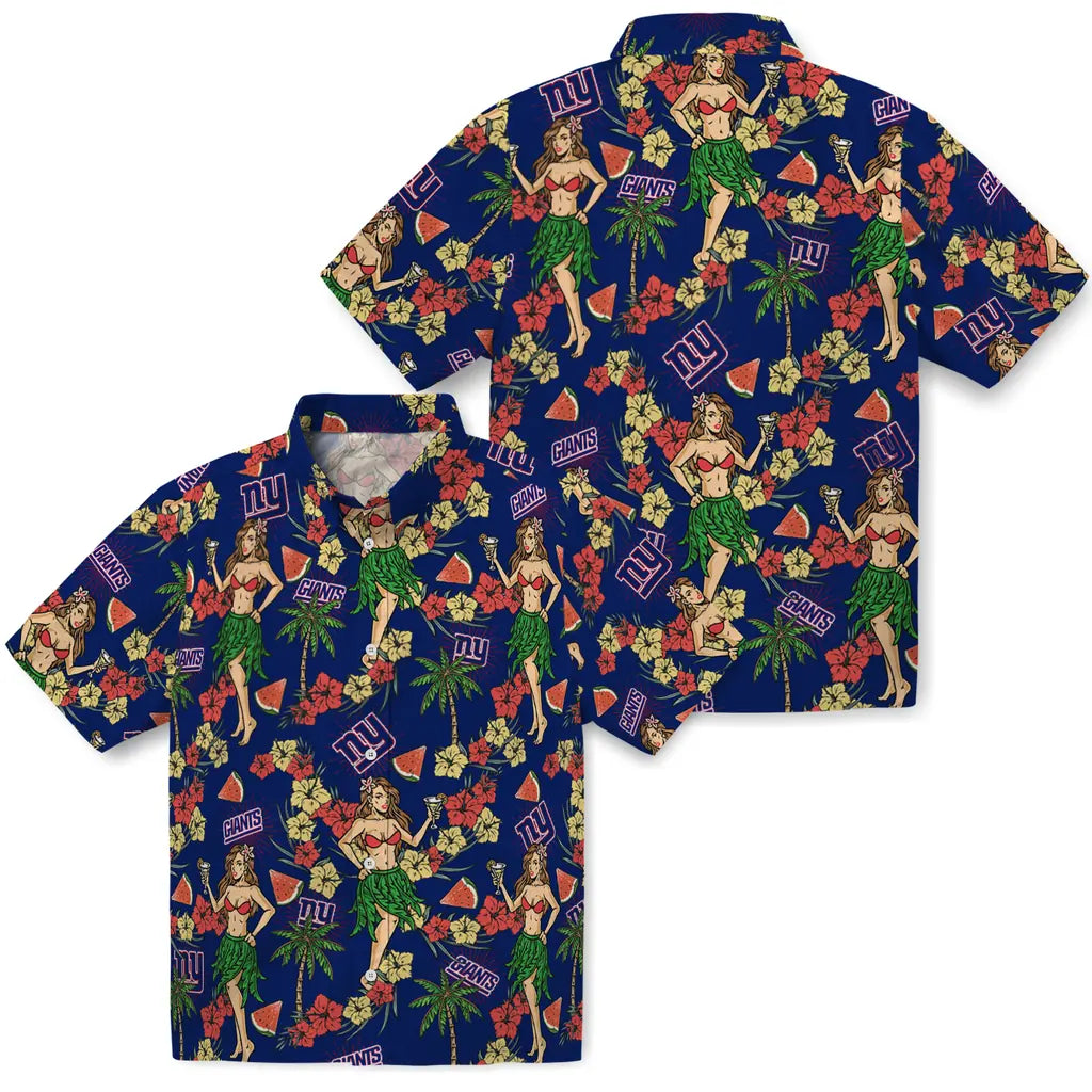 New York Giants Hawaiian Shirt - Hawaiian Girls Design | Hula Hawaiian Shirts