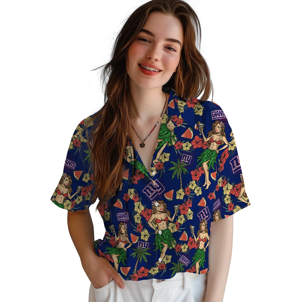 New York Giants Hawaiian Shirt - Hawaiian Girls Design | Hula Hawaiian Shirts