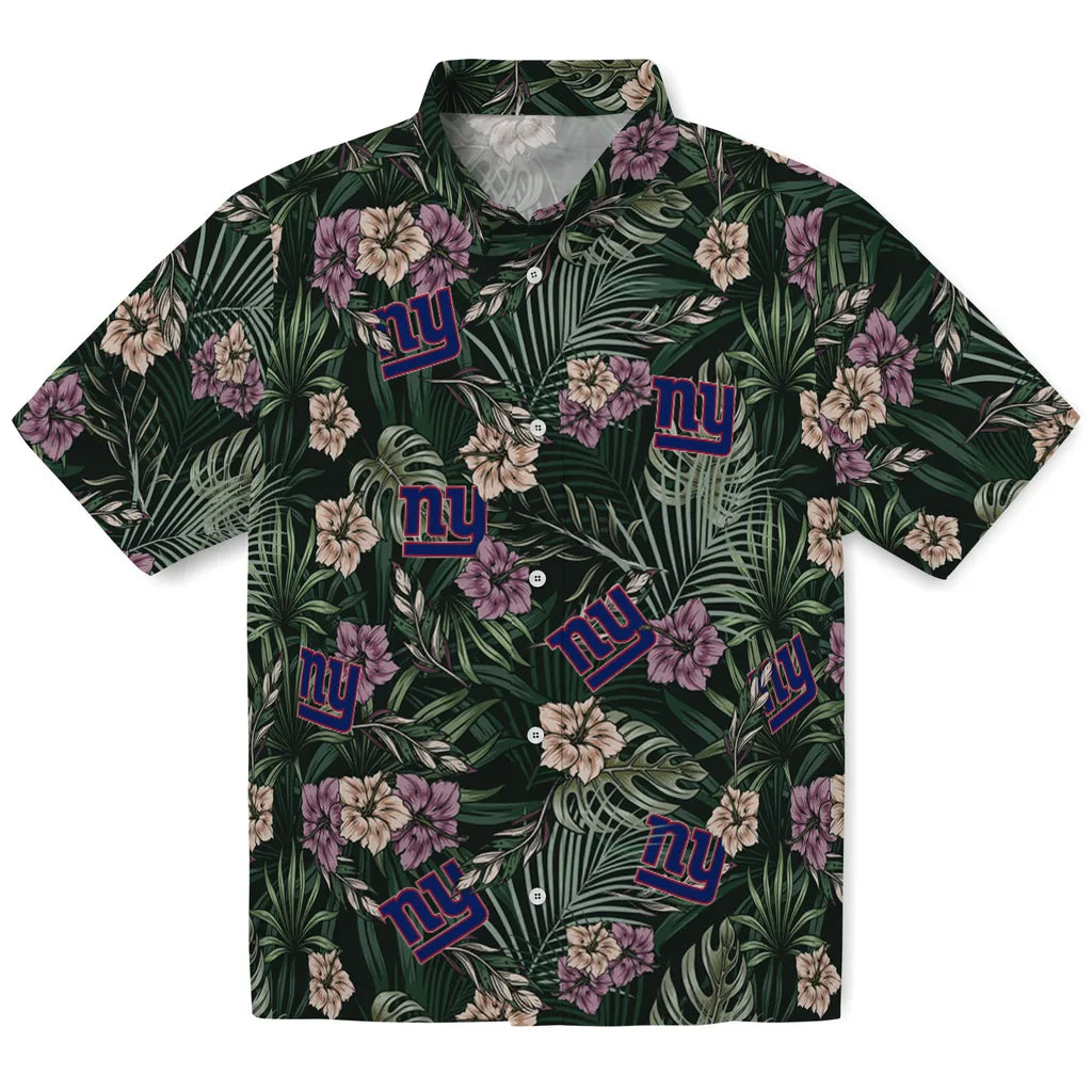 New York Giants Hawaiian Shirt - Hibiscus Leaves Pattern | Hula Hawaiian Shirts