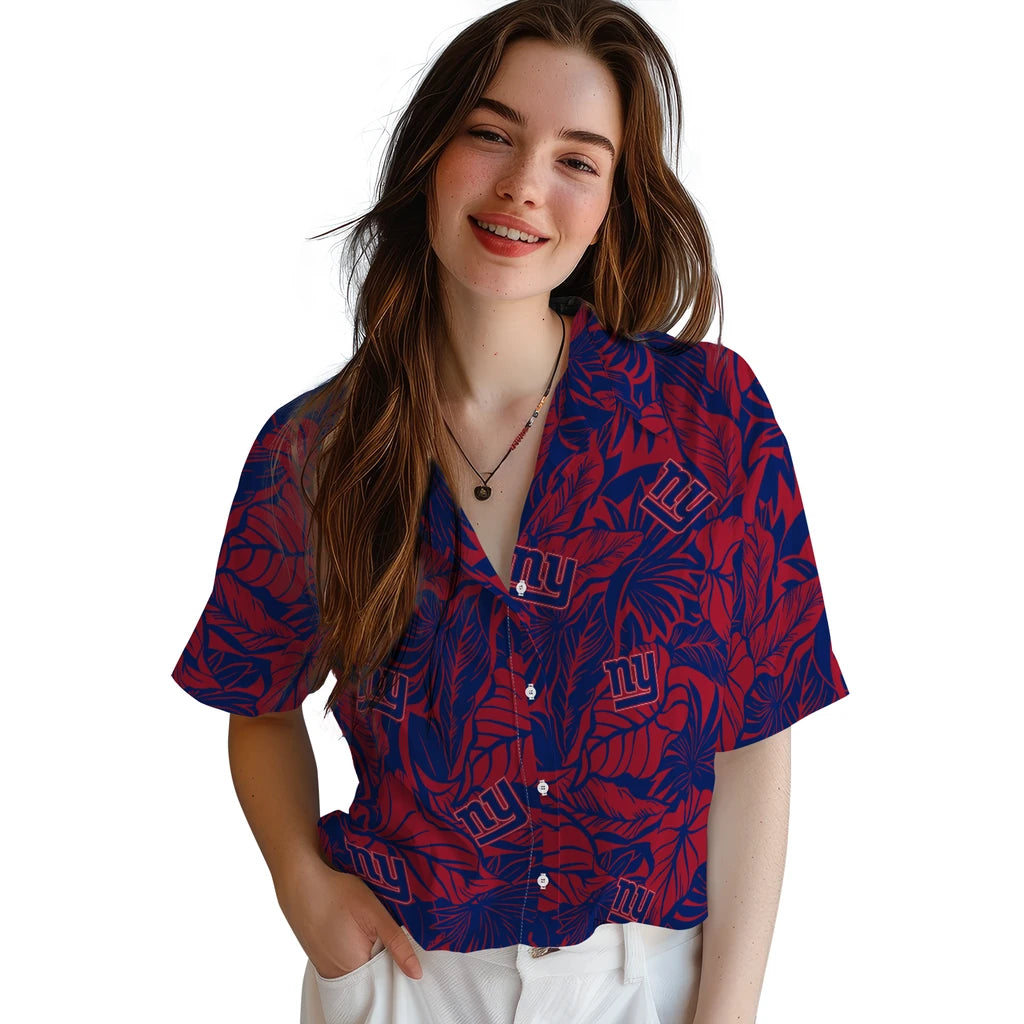 New York Giants Hawaiian Shirt - Monstera Layer | Hula Hawaiian Shirts
