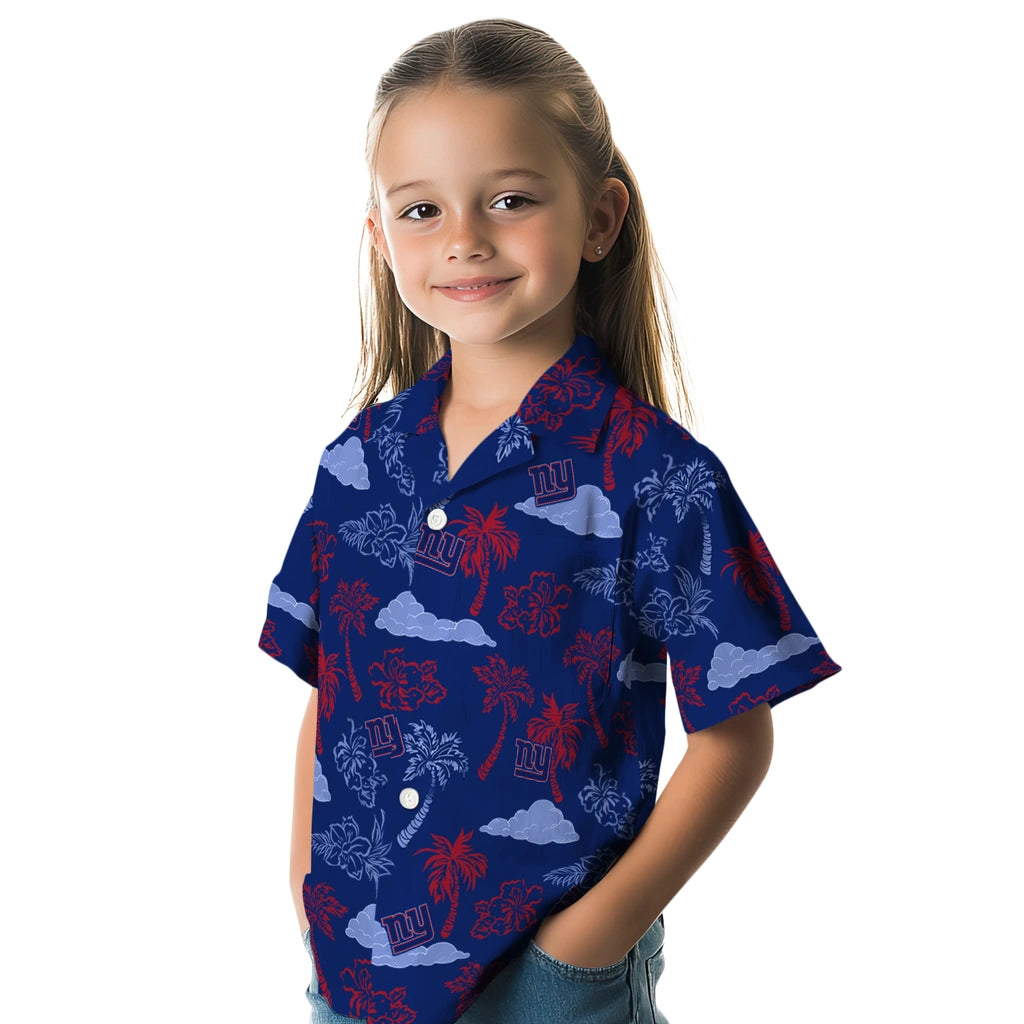 New York Giants Hawaiian Shirt - Palm And Clouds | Hula Hawaiian Shirts
