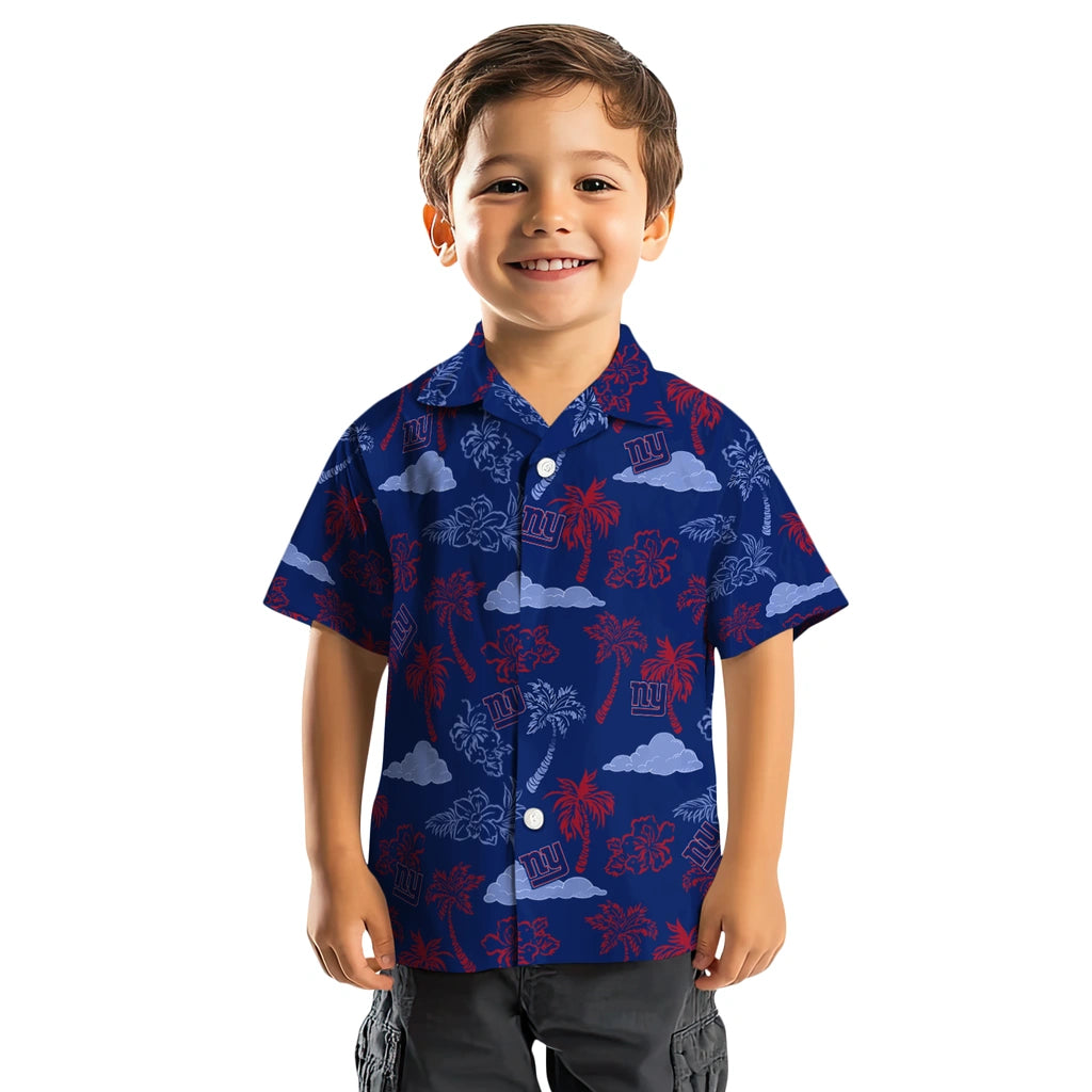 New York Giants Hawaiian Shirt - Palm And Clouds | Hula Hawaiian Shirts