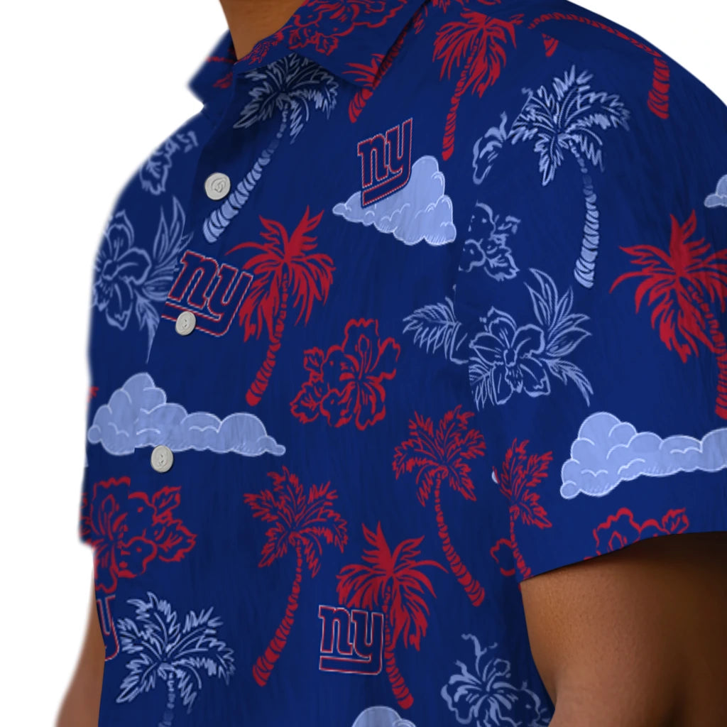New York Giants Hawaiian Shirt - Palm And Clouds | Hula Hawaiian Shirts