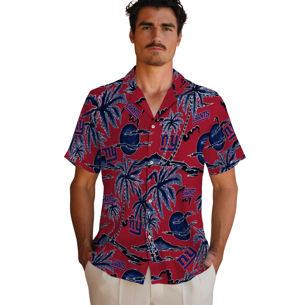 New York Giants Hawaiian Shirt - Palm Sunset | Hula Hawaiian Shirts