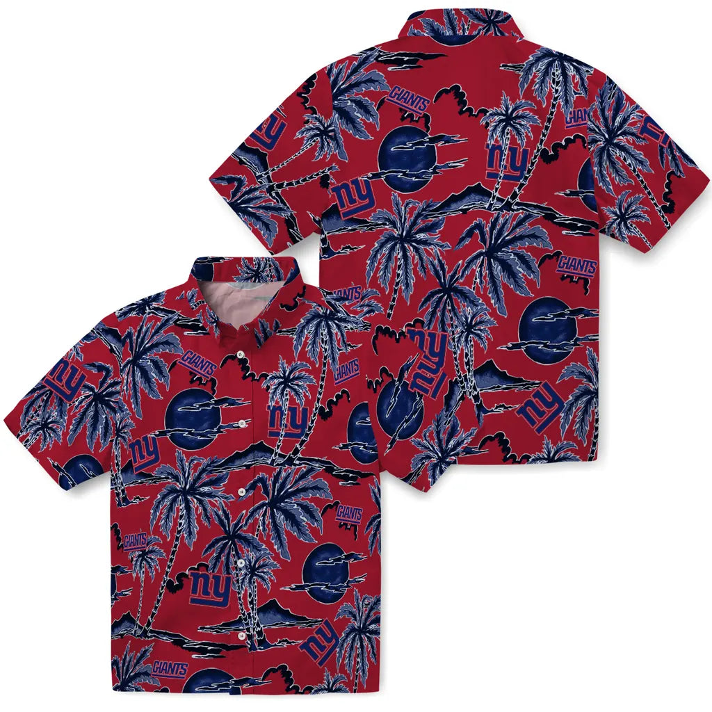 New York Giants Hawaiian Shirt - Palm Sunset | Hula Hawaiian Shirts