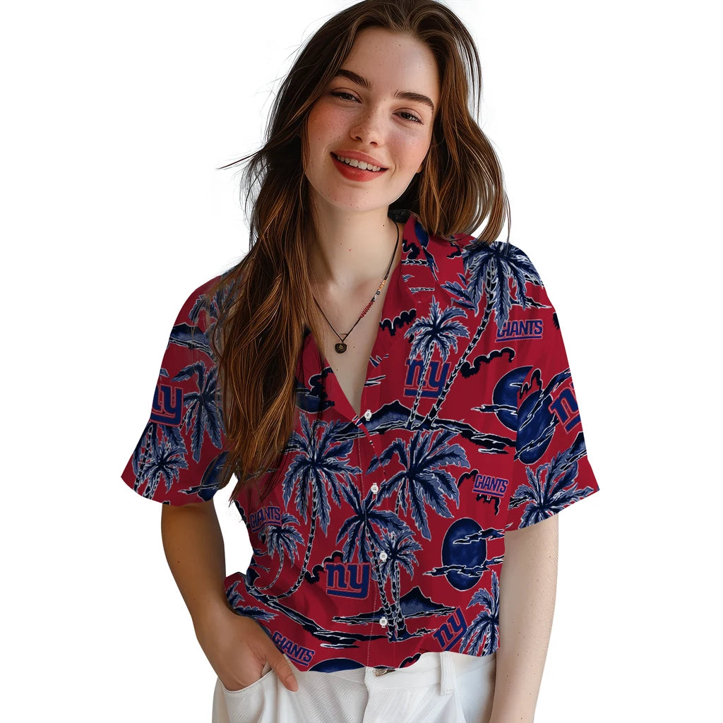 New York Giants Hawaiian Shirt - Palm Sunset | Hula Hawaiian Shirts
