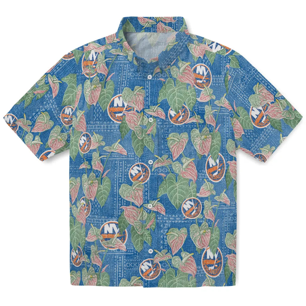 New York Islanders Hawaiian Shirt - Anthurium Overlay | Hula Hawaiian Shirts