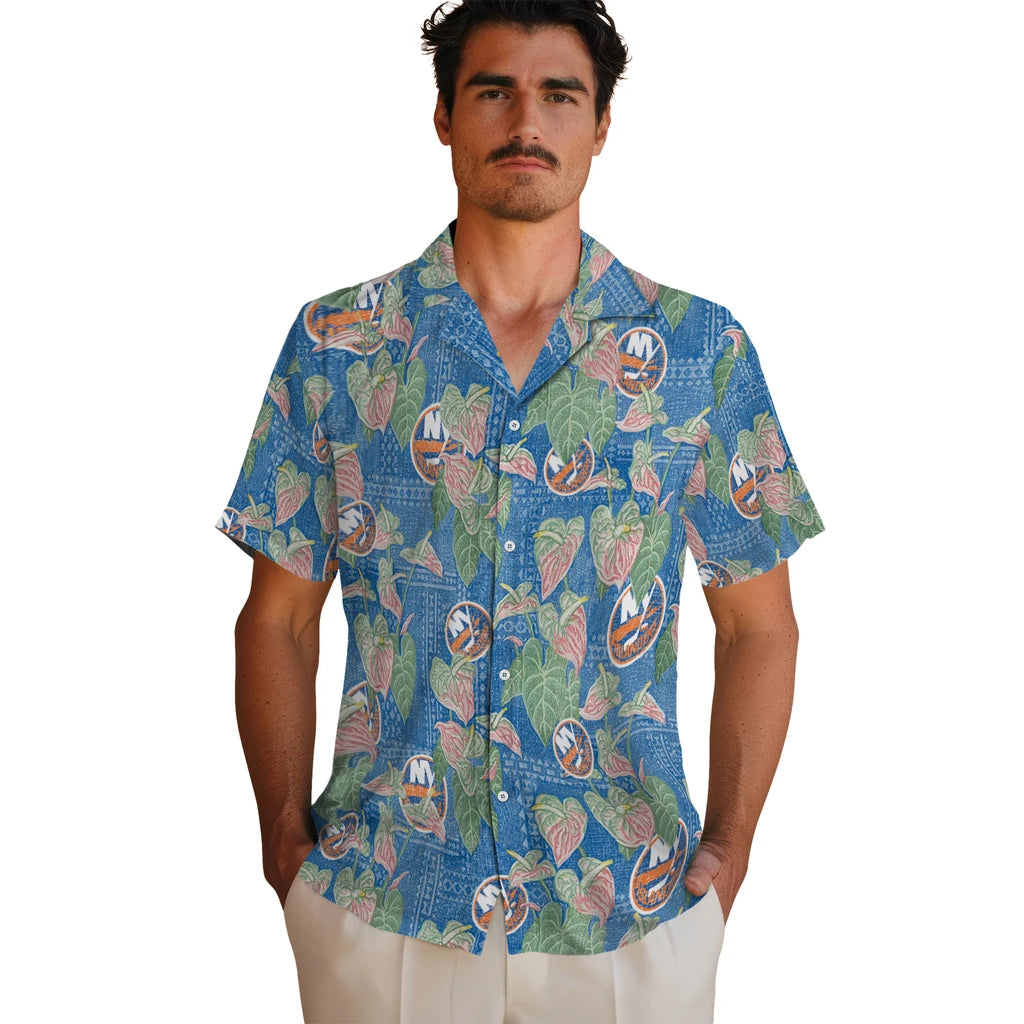 New York Islanders Hawaiian Shirt - Anthurium Overlay | Hula Hawaiian Shirts