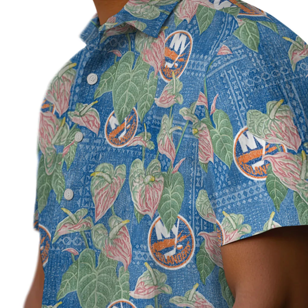 New York Islanders Hawaiian Shirt - Anthurium Overlay | Hula Hawaiian Shirts