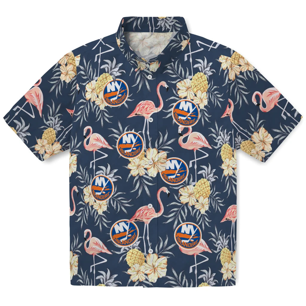 New York Islanders Hawaiian Shirt - Flamingo Hibiscus | Hula Hawaiian Shirts