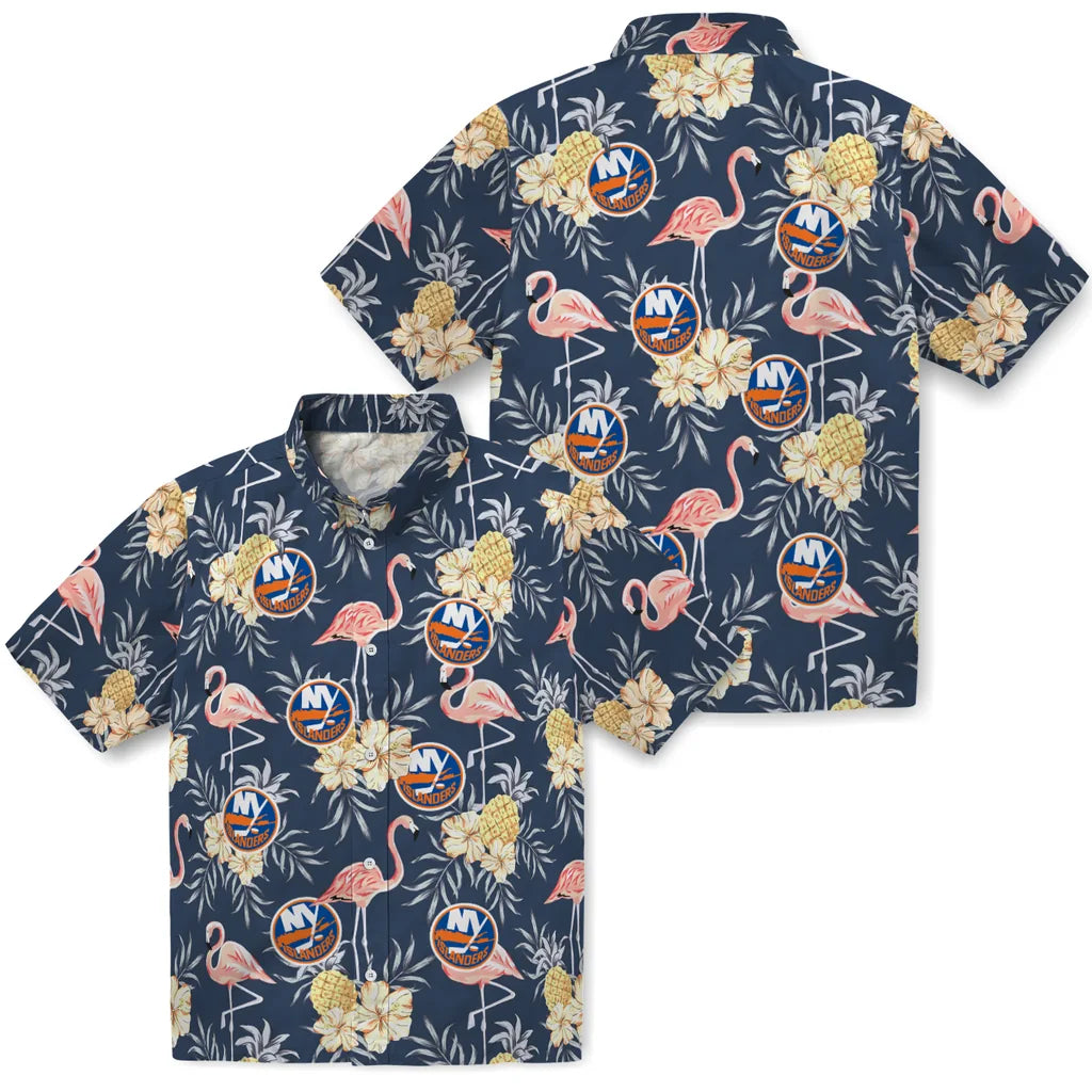 New York Islanders Hawaiian Shirt - Flamingo Hibiscus | Hula Hawaiian Shirts