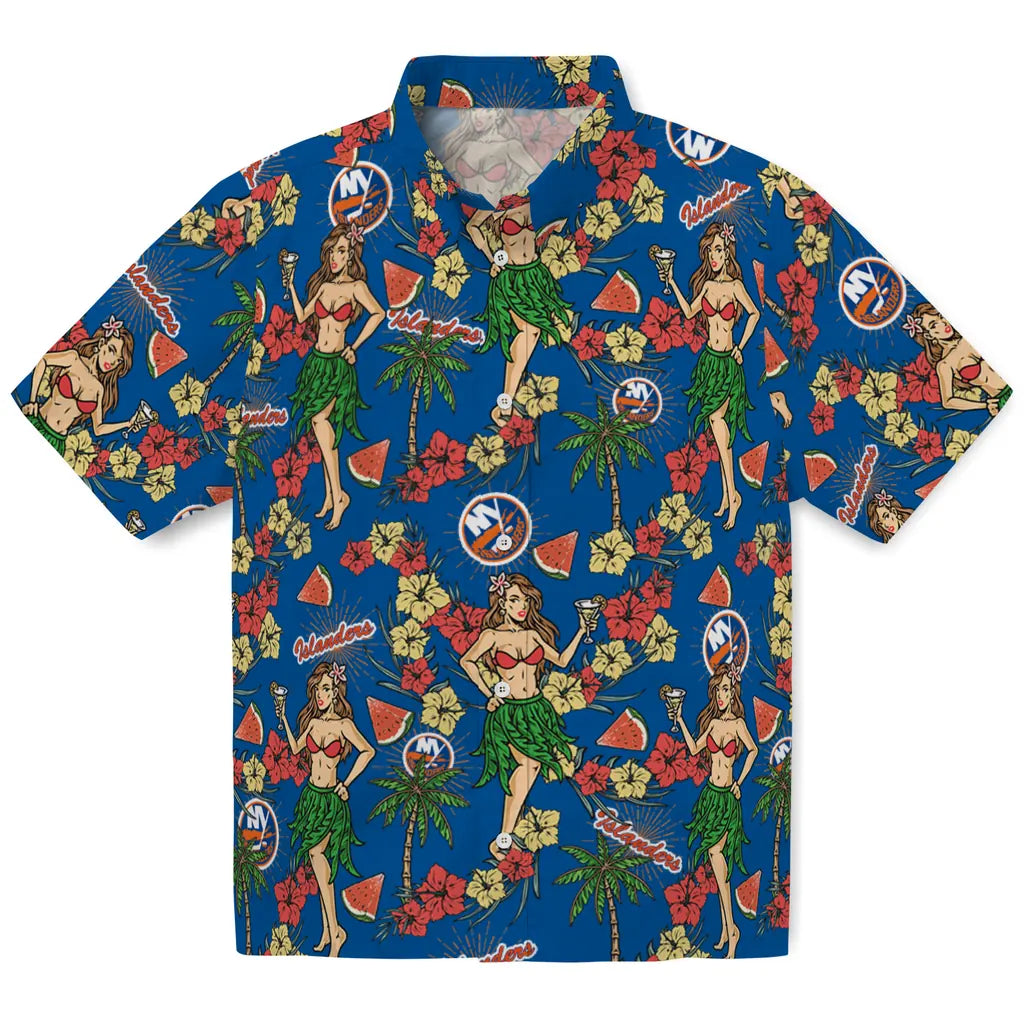 New York Islanders Hawaiian Shirt - Hawaiian Girls Design | Hula Hawaiian Shirts