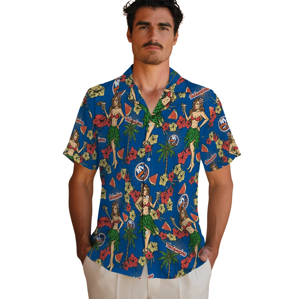 New York Islanders Hawaiian Shirt - Hawaiian Girls Design | Hula Hawaiian Shirts