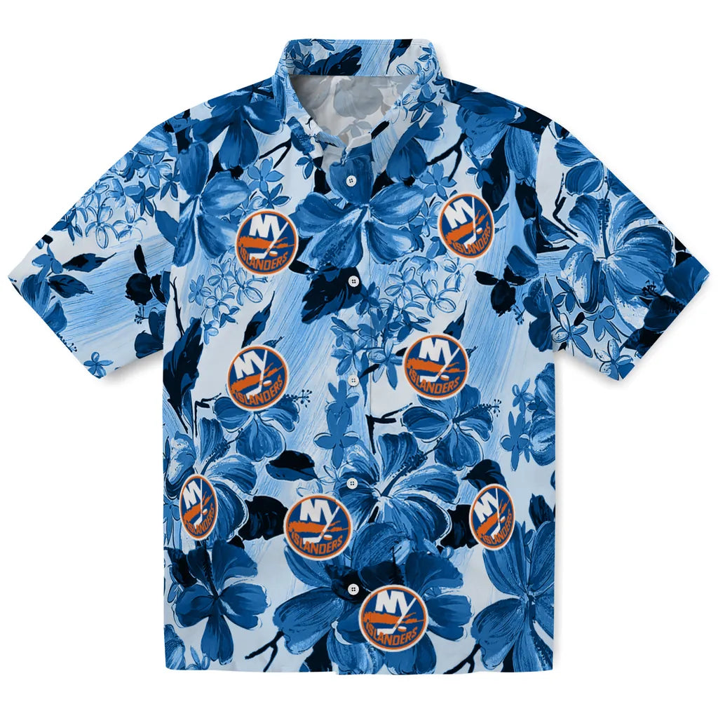 New York Islanders Hawaiian Shirt - Hibiscus Arrangement | Hula Hawaiian Shirts
