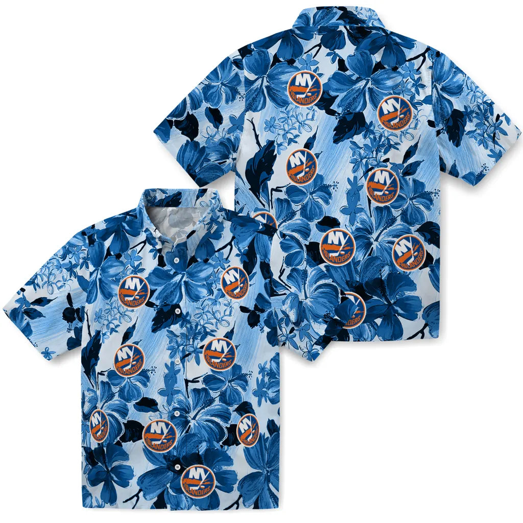 New York Islanders Hawaiian Shirt - Hibiscus Arrangement | Hula Hawaiian Shirts
