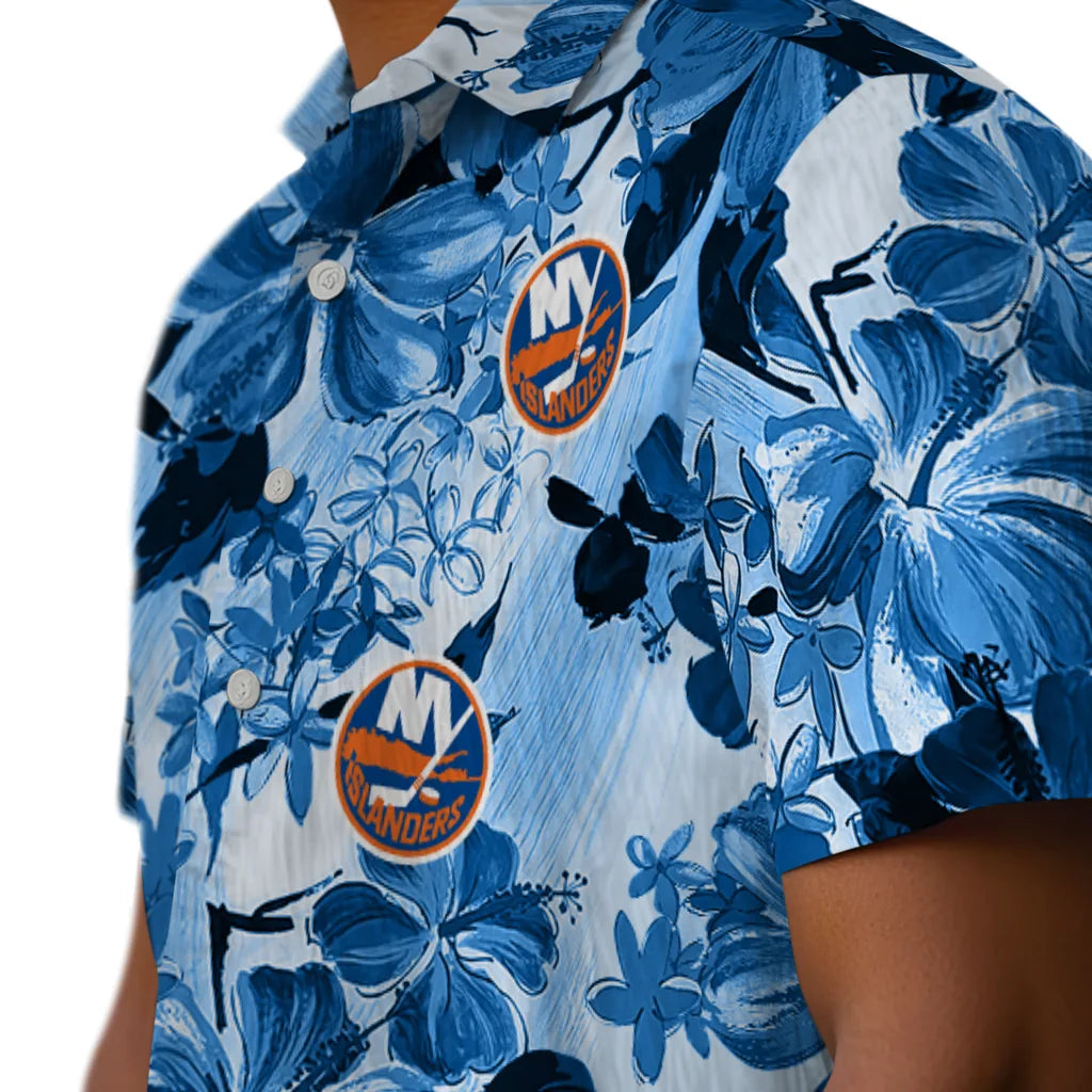 New York Islanders Hawaiian Shirt - Hibiscus Arrangement | Hula Hawaiian Shirts