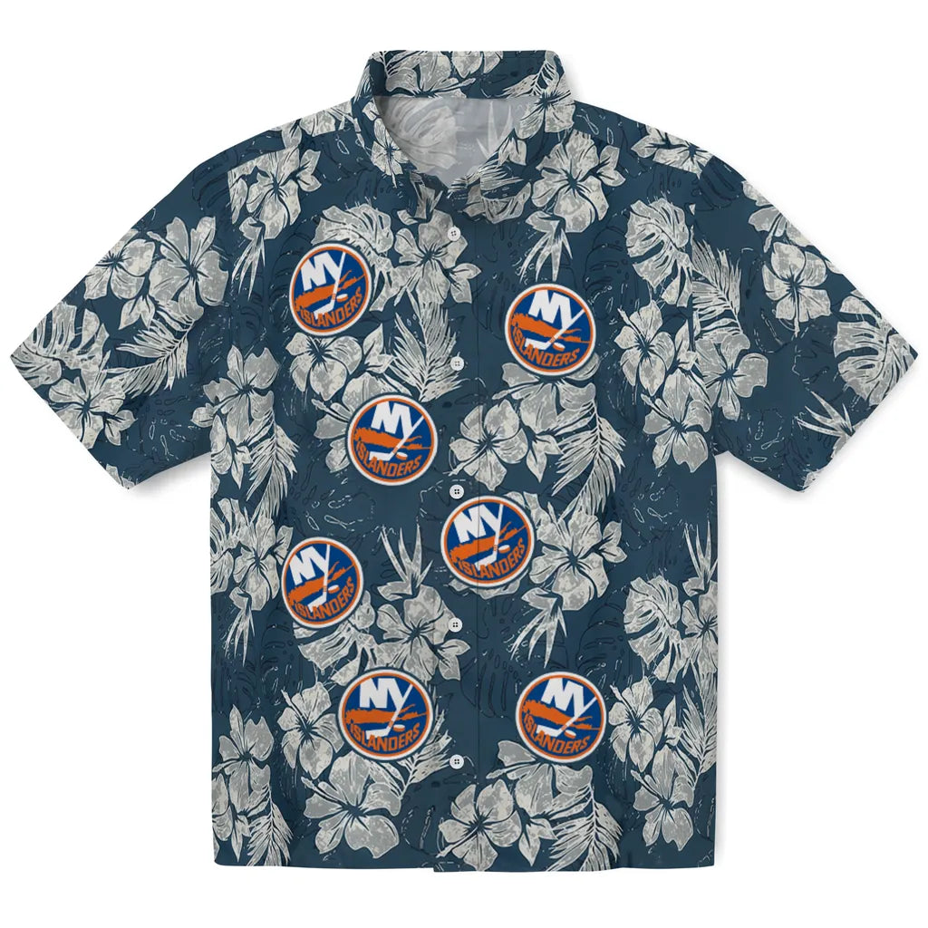 New York Islanders Hawaiian Shirt - Hibiscus Flowers | Hula Hawaiian Shirts