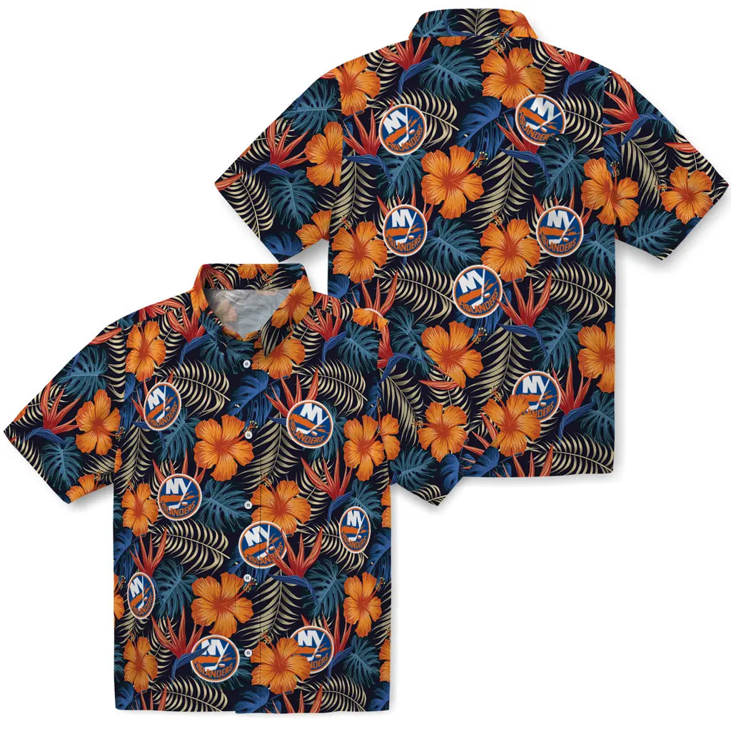 New York Islanders Hawaiian Shirt - Hibiscus Foliage | Hula Hawaiian Shirts