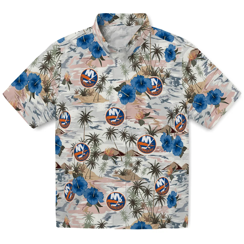 New York Islanders Hawaiian Shirt - Hibiscus Seaside | Hula Hawaiian Shirts