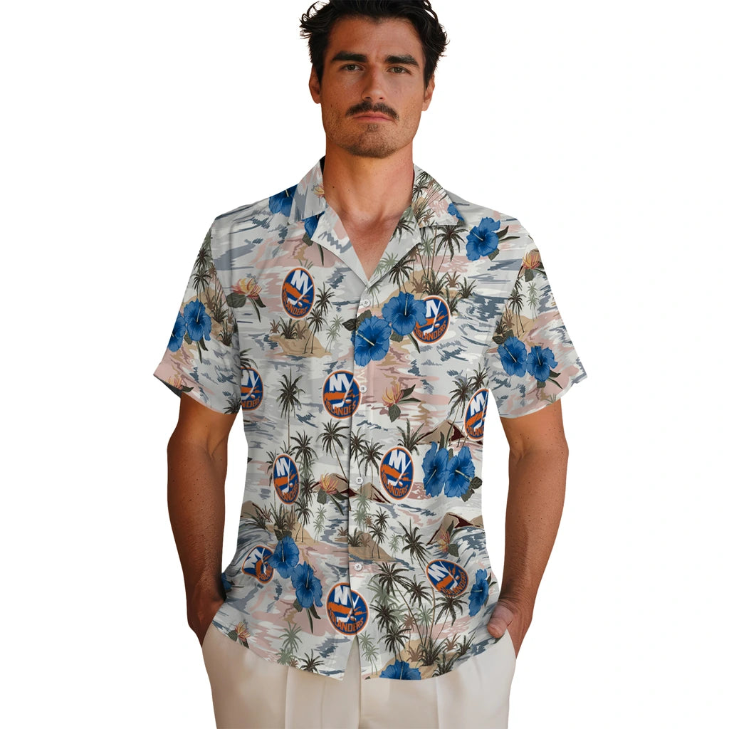 New York Islanders Hawaiian Shirt - Hibiscus Seaside | Hula Hawaiian Shirts